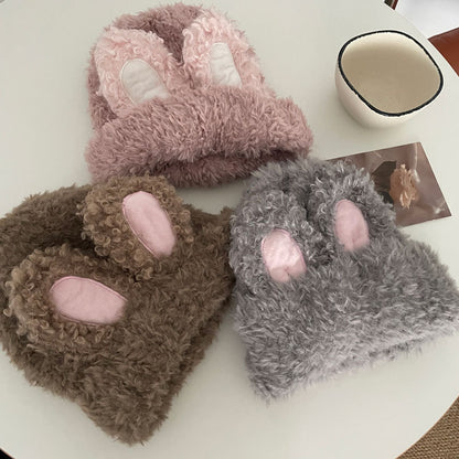 Cozy Cute Rabbit Plush Winter Cashmere Knit Beanie Hat |Stretch Bunny Beanie Hat M10