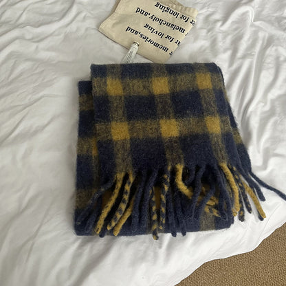 Cozy Plush Winter Plaid Scarf | Tassel Shawls |Soft Wool knitted Scarf W50