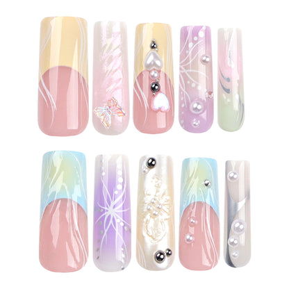 Dazzling Chromatic Blend | Long Coffin Manicure | Press On Nails N806