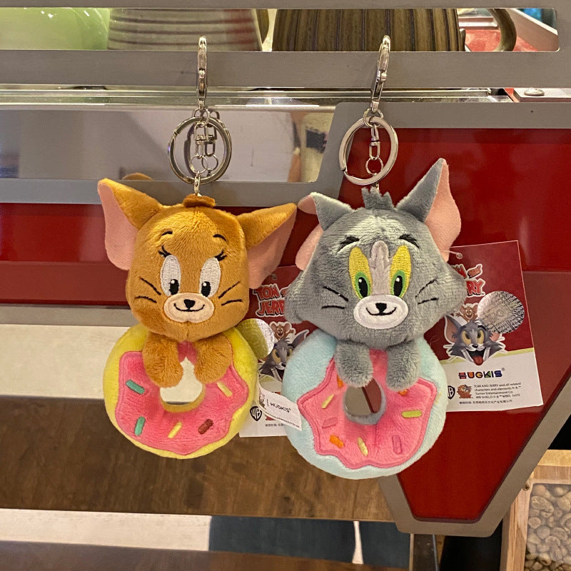 Cute Cartoon Donut Tom Jerry Design Bag KeyChain |Pendant Plush Schoolbag Hanging Decoration Gift K11