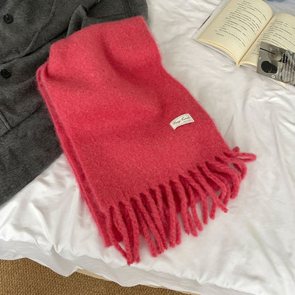 Soft Plush Solid Color Scarf | Simple Mohair Warm Knitted Scarf W23