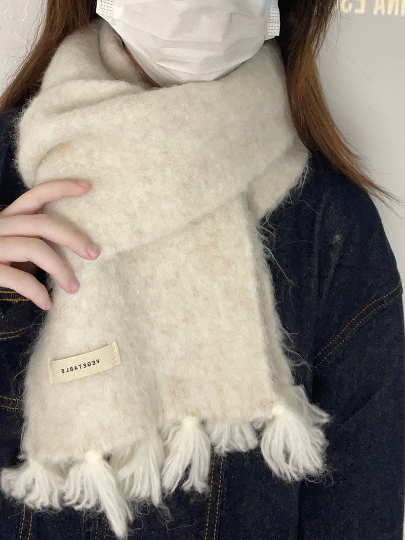 Cozy Plush Winter Solid Color Scarf | Tassel Shawls |Soft Wool knitted Scarf W17