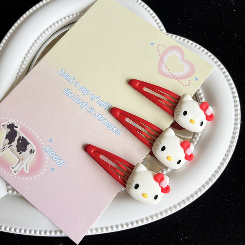 Kitty Bow Basic Hair Clip |Hair Snap Clip |Hair Barrette |Duckbill Hairpin 2pcs A198