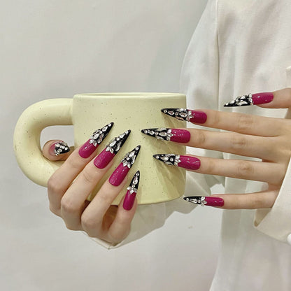 Spicy Pink|Long Almond Manicure | Handmade Press On Nails H309