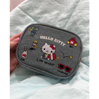 Embroidery Kitty Denim Storage Bags |Pouch Keychain Wallet| Cosmetic Makeup Bag | Pencil case Coin Purse B28