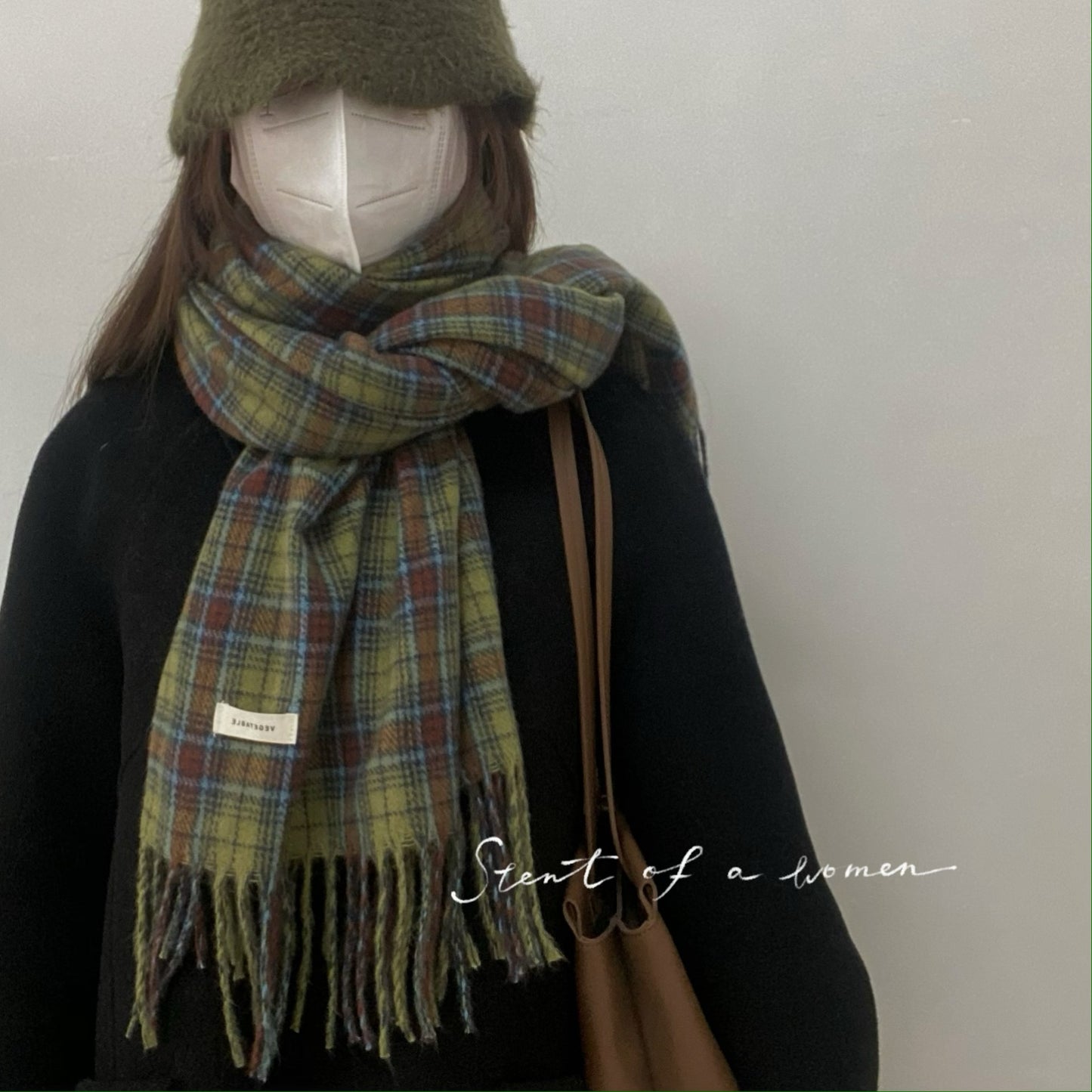 Warm Winter Cashmere Plaid Scarf |Wool Knitted Tassel Shawls W28