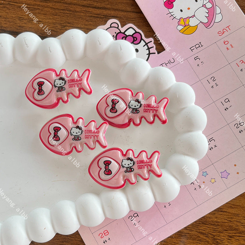 Pink Fish Kitty Hair Clip |Hair Snap Clip |Hair Barrette |Duckbill Hairpin 2pcs A338