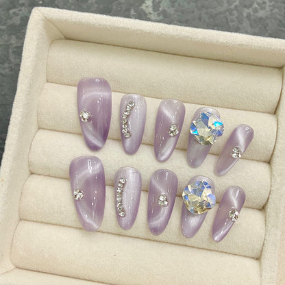 Shimmering Lilac|Long Almond Manicure | Handmade Press On Nails H357