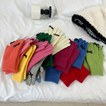 Cozy Cute Bow Winter Cashmere Glove |Soft Thick Solid Color Gloves |Warm Knitted Gloves G19