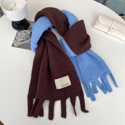 Cozy Urban Contrast Color Winter Scarf | Tassel Shawls |Soft Wool knitted Scarf W18