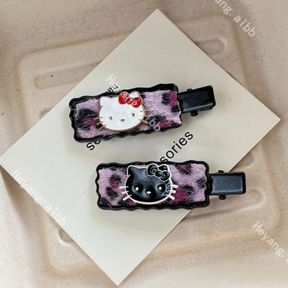 Pink Leopard Kitty Hair Clip |Hair Snap Clip |Hair Barrette |Duckbill Hairpin 2pcs A398