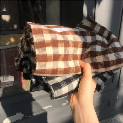 Cozy Plush Winter Plaid Scarf | Tassel Shawls |Soft Wool knitted Scarf W57