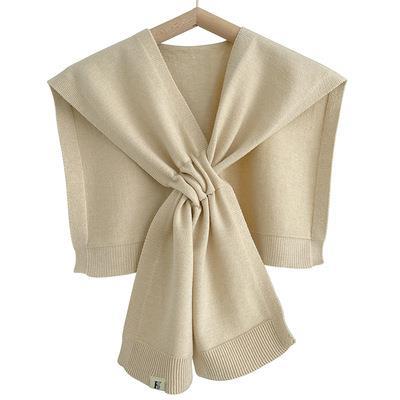 Cozy Cashmere Solid Color Scarf Cape | Wool Knitted Shawl | Elegant Capelet Shoulder Wrap W22