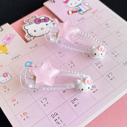 Glitter Star Kitty Hair Clip |Hair Snap Clip|Hair Barrette |Duckbill Hairpin 2pcs A208