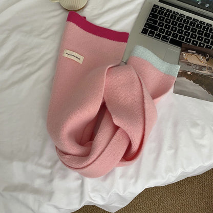 Pink Vibe Cozy Cashmere Solid Color Scarf | Simple Warm Wool Knitted Scarf W14