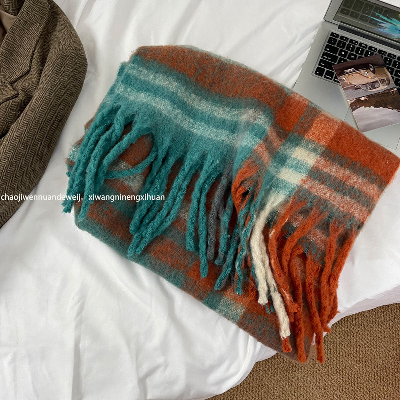 Cozy Plush Winter Stripe Scarf | Tassel Shawls |Soft Wool knitted Scarf W51