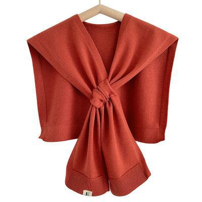 Cozy Cashmere Solid Color Scarf Cape | Wool Knitted Shawl | Elegant Capelet Shoulder Wrap W22