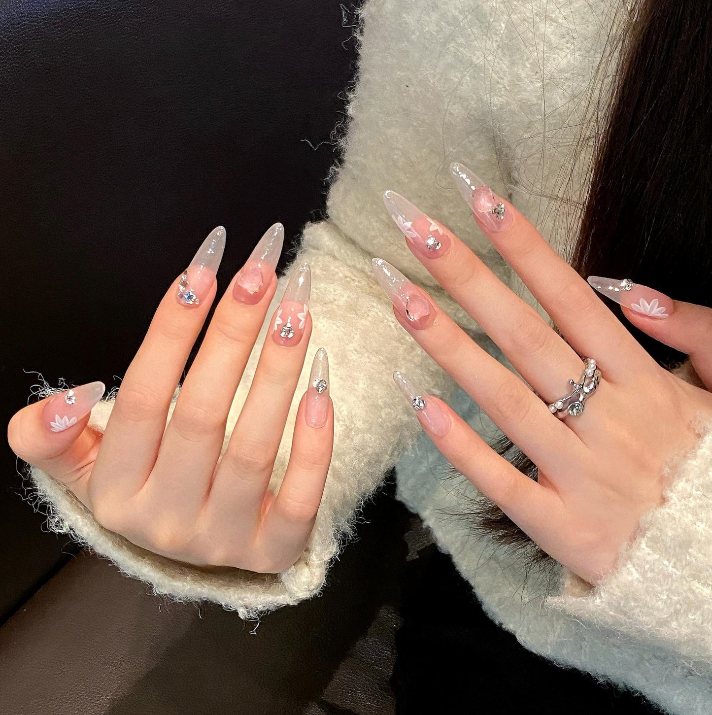 Soft Petal|Long Almond Manicure | Handmade Press On Nails H364