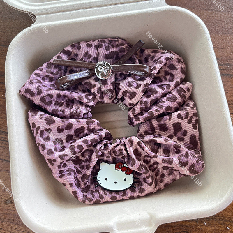 Pink Leopard Kitty Hair Tie|Ponytail Holders Barrette|Hair Scrunchie HT93