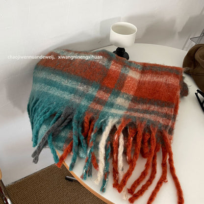 Cozy Plush Winter Stripe Scarf | Tassel Shawls |Soft Wool knitted Scarf W51