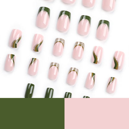 Verdant Swirl | Medium Coffin Manicure | Press On Nails N804