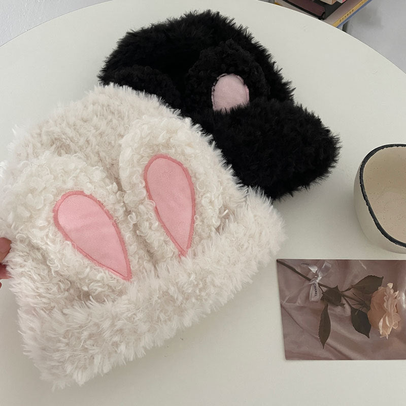 Cozy Cute Rabbit Plush Winter Cashmere Knit Beanie Hat |Stretch Bunny Beanie Hat M10