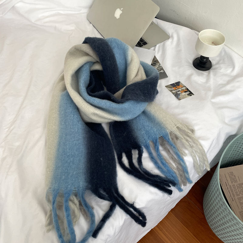 Blue Vibe Cozy Plush Winter Solid Color Scarf | Tassel Shawls |Soft Wool knitted Scarf W21