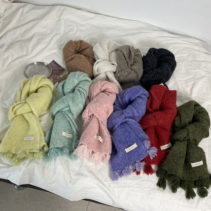 Cozy Plush Winter Solid Color Scarf | Tassel Shawls |Soft Wool knitted Scarf W17