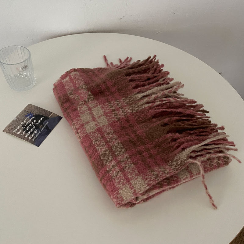 Classic Tartan Winter Solid Color Scarf |Warm Wool Knitted Shawls W56