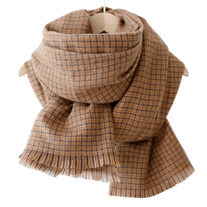 Cozy Plush Winter Plaid Scarf | Tassel Shawls |Soft Wool knitted Scarf W57