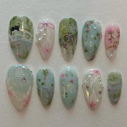 Garden Blooms | Medium Almond Manicure | Press On Nails N808