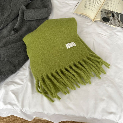 Soft Plush Solid Color Scarf | Simple Mohair Warm Knitted Scarf W23