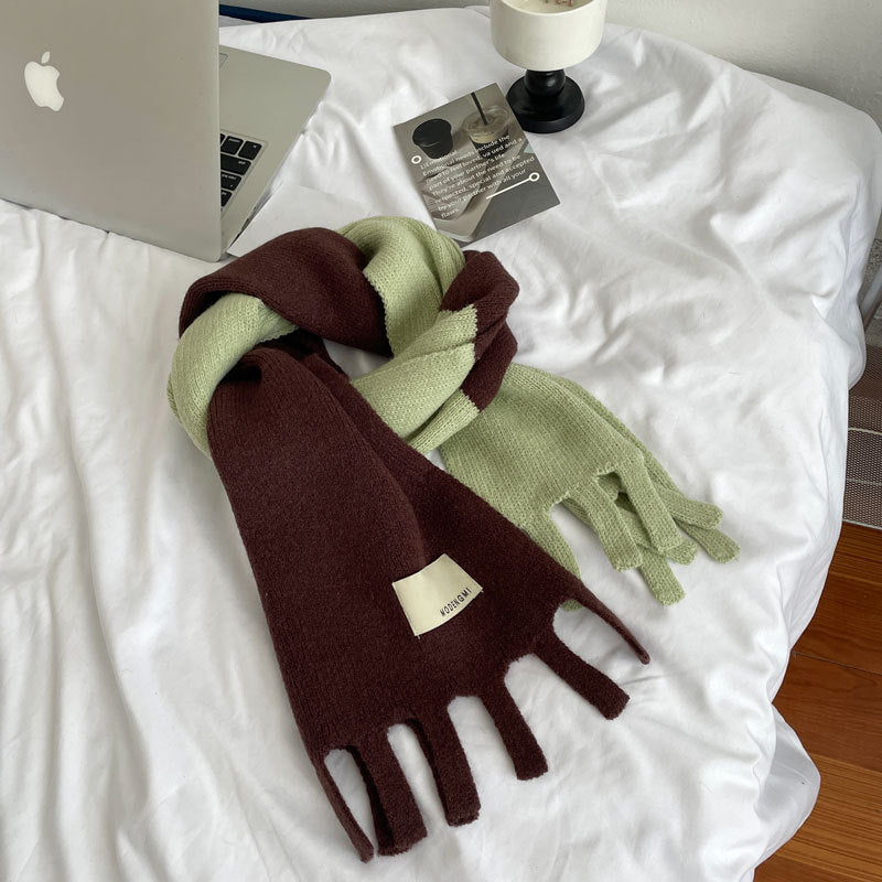 Cozy Urban Contrast Color Winter Scarf | Tassel Shawls |Soft Wool knitted Scarf W18