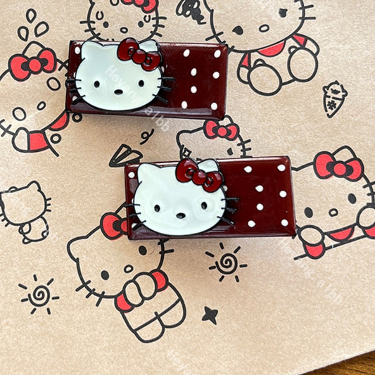 Polka dots Kitty Hair Clip |Hair Snap Clip |Hair Barrette |Duckbill Hairpin 2pcs A377