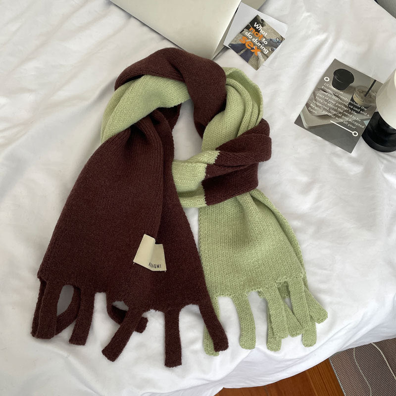 Cozy Urban Contrast Color Winter Scarf | Tassel Shawls |Soft Wool knitted Scarf W18