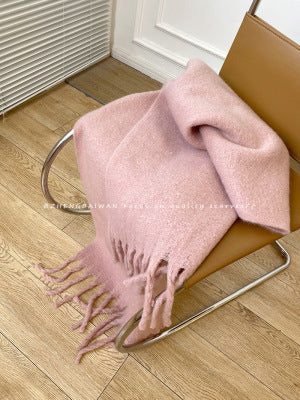 Cozy Plush Winter Solid Color Scarf | Tassel Shawls |Soft Wool knitted Scarf W20