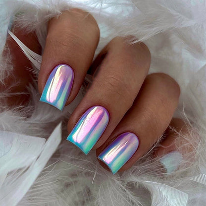 Holographic Gradient | Medium Coffin Manicure | Press On Nails N800