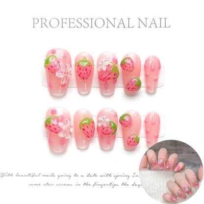 Juicy Strawberry|Medium Coffin Manicure | Handmade Press On Nails H391