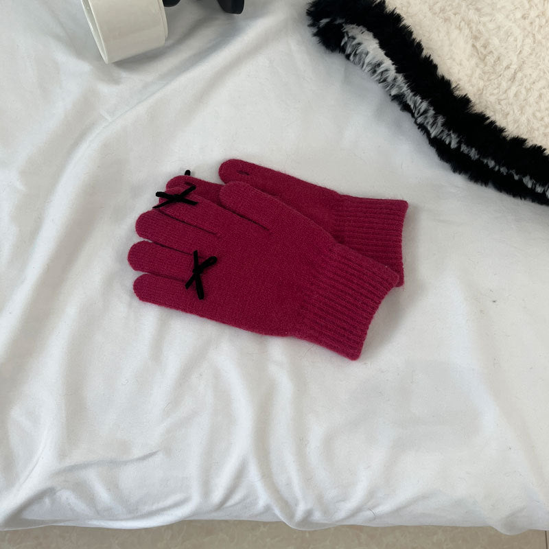 Cozy Cute Bow Winter Cashmere Glove |Soft Thick Solid Color Gloves |Warm Knitted Gloves G19