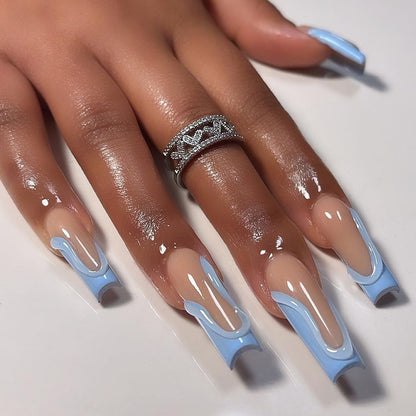 Azure Aura | Long Coffin Manicure | Press On Nails N802