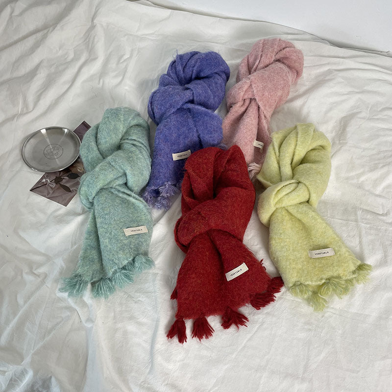 Cozy Plush Winter Solid Color Scarf | Tassel Shawls |Soft Wool knitted Scarf W17