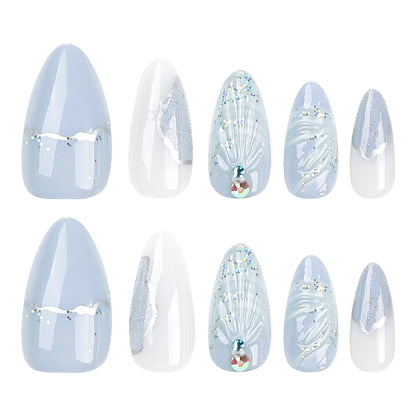 Azure SeaShell | Medium Almond Manicure | Press On Nails N792