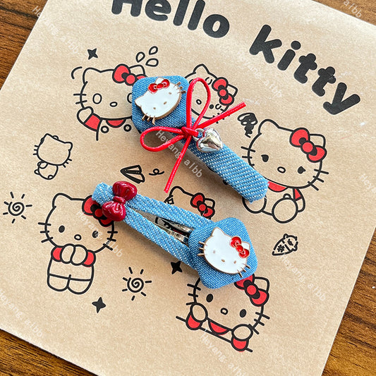 Denim Kitty Hair Clip |Hair Snap Clip|Hair Barrette |Duckbill Hairpin A204