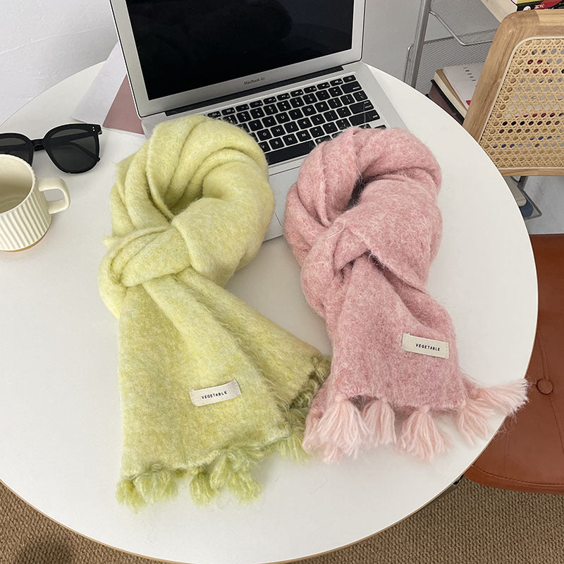 Cozy Plush Winter Solid Color Scarf | Tassel Shawls |Soft Wool knitted Scarf W17