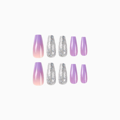 Lilac Sparkle| Long Coffin Manicure  | Press On Nails N352