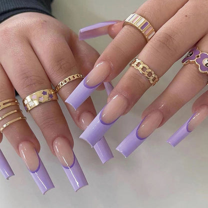 Lilac Dreams French| Long Coffin Manicure | Press On Nails N660