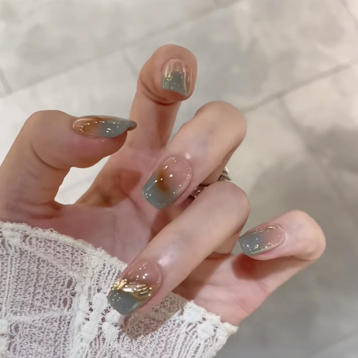 Misty Forest|Long Coffin Manicure| Handmade Press on Nails H150