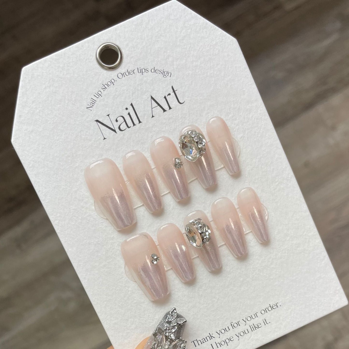 Bling Nude Glamour| Long Coffin Manicure  | Handmade Press on Nails H84