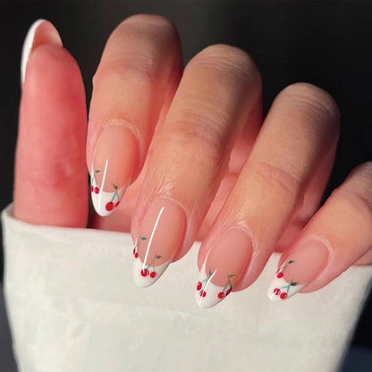 Cherry Tips| Medium Almond Manicure | Press On Nails N458