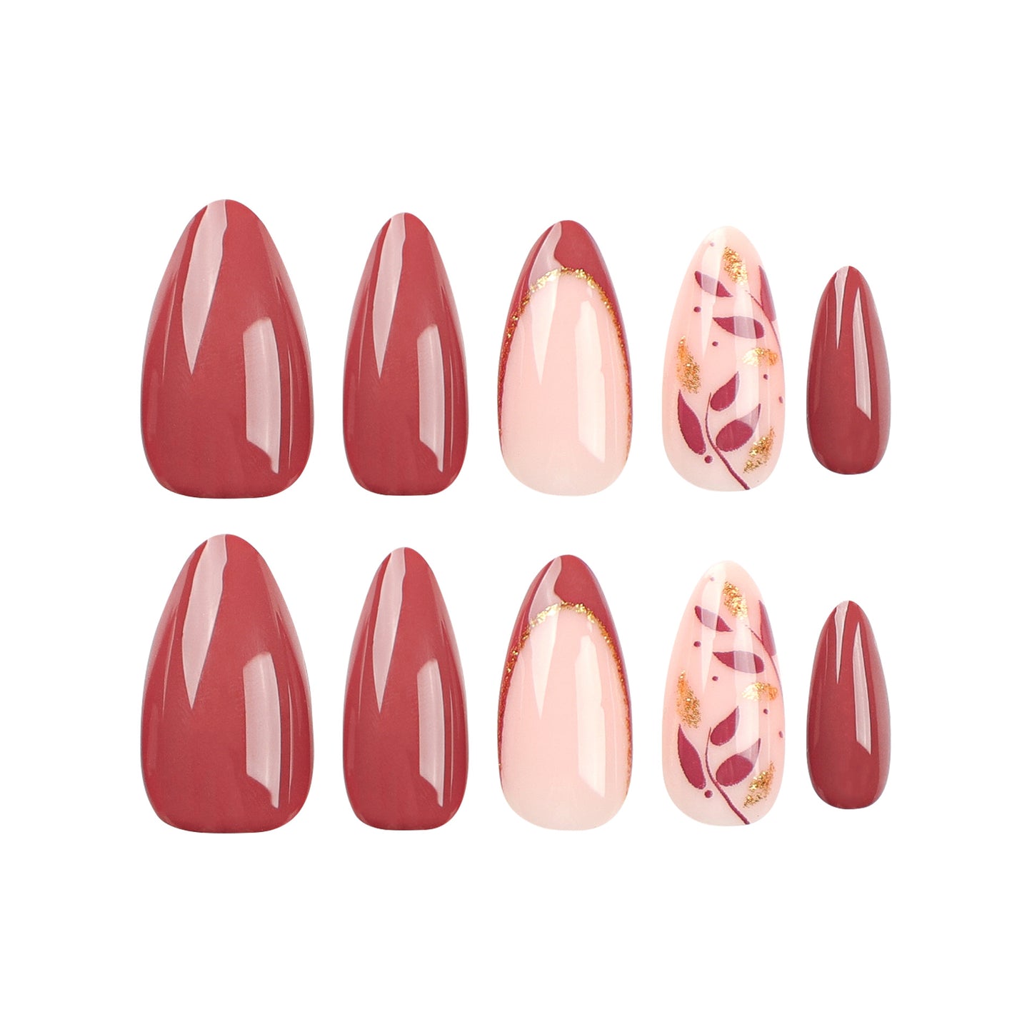 Maroon Petal | Medium Almond Manicure | Press On Nails N695